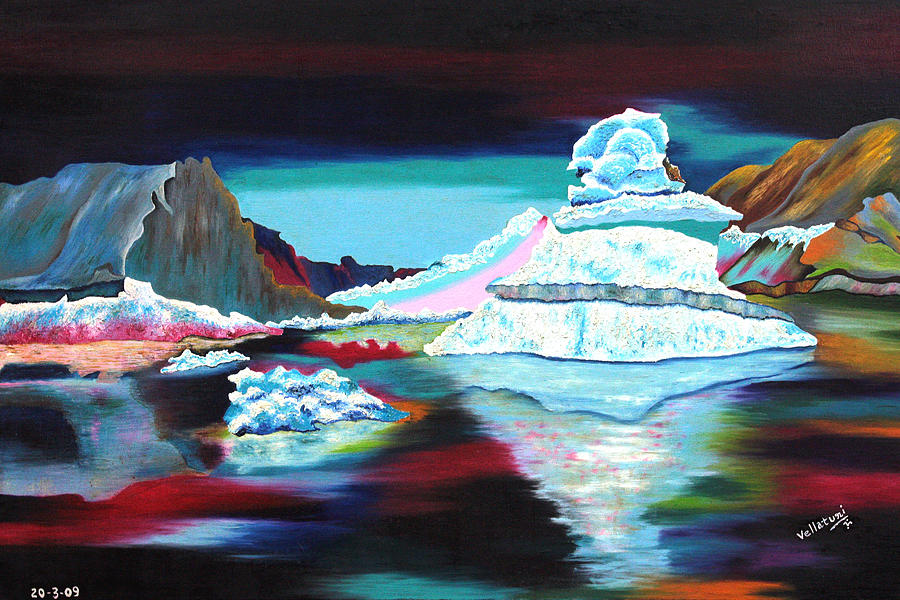 Mountain Painting - Snow Cliff by Vellaturi Krishna Prasad