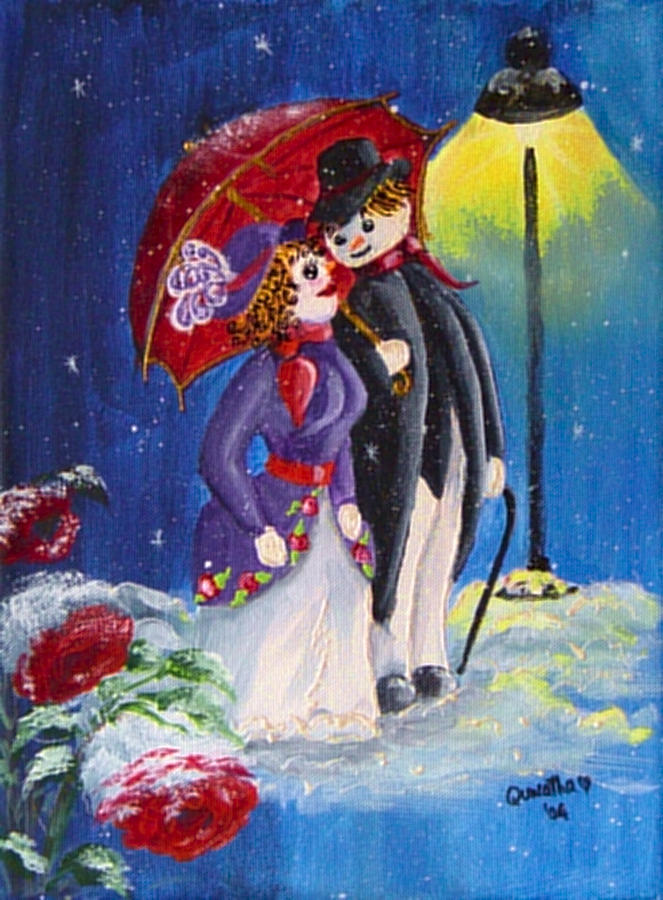 Snow Couple Painting by Quwatha Valentine