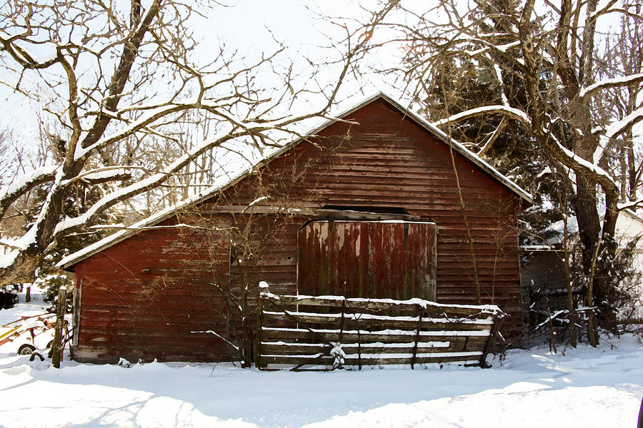 Snow covered barn Watercolor Photograph by Shannon Louder