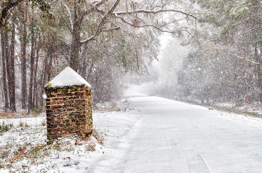 Snow Covered Brick Pillar Photograph by Scott Hansen
