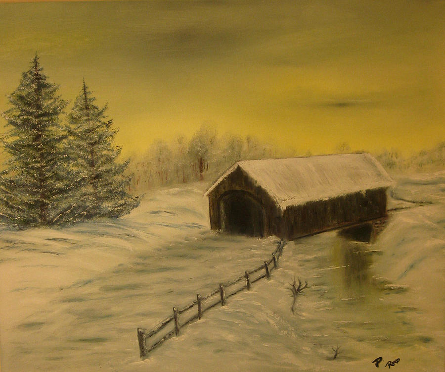 Landscape Painting - Snow Covered Bridge by Delnora Reed