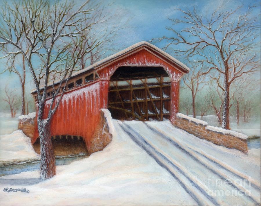 Winter Painting - Snow Covered Bridge by Lora Duguay