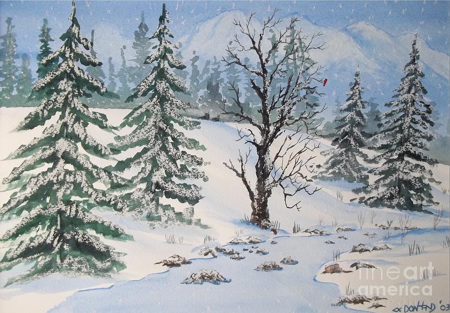 Mountain Painting - Snow Covered by Don n Leonora Hand