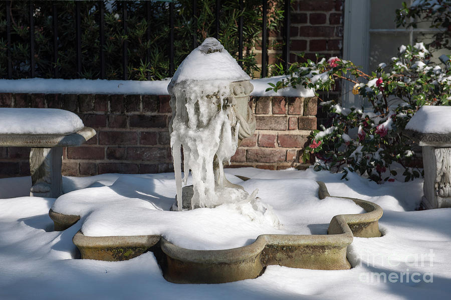 Snow Covered Fountain Photograph