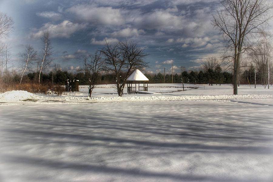2503 - Snow Covered Gazebo in Winter Setting Photograph by Sheryl L Sutter