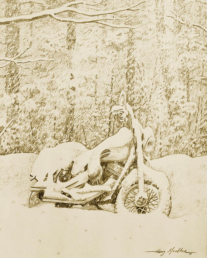 Snow Covered Harley Drawing by Harry Moulton