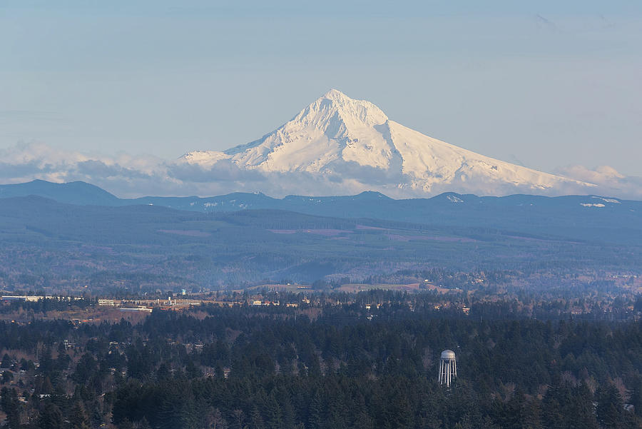 Snow Covered Mount Hood With Blue Sky Photograph By Jit Lim - Fine Art 