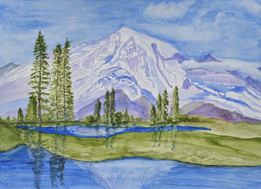 Snow Covered Mountain Painting by Linda Brody