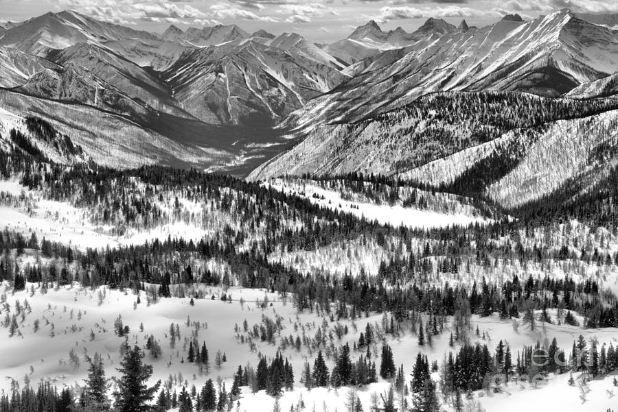 Snow Covered Peaks And Valleys Black And White Photograph by Adam Jewell