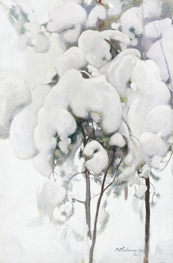 Snow-Covered Pine Saplings Painting by Pekka Halonen