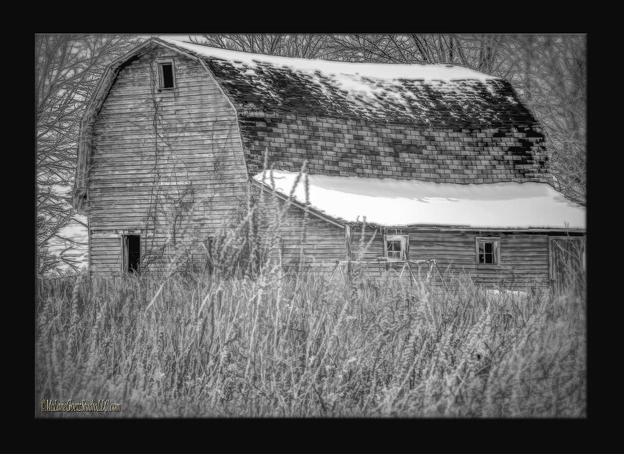 Architecture Photograph - Snow Covered Red Barn Black and White by LeeAnn McLaneGoetz McLaneGoetzStudioLLCcom