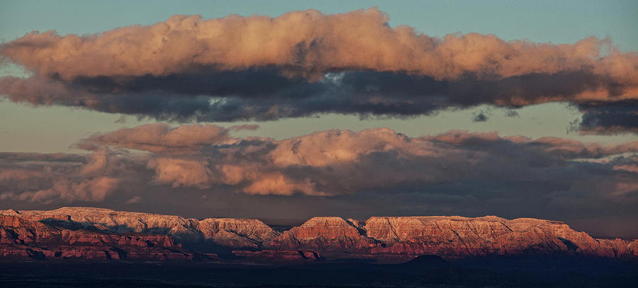 Snow covered Red Rock Panorama Photograph by Ron Chilston