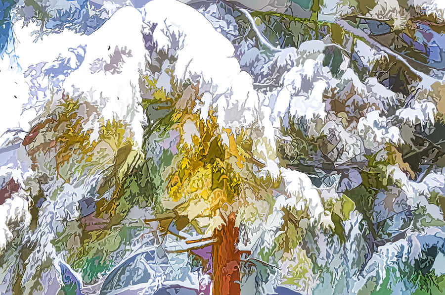 Snow-covered tree branch 1 Painting by Jeelan Clark