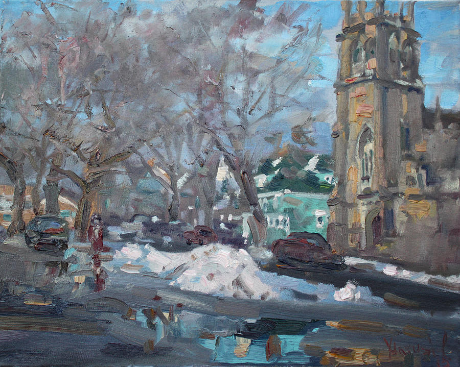 Winter Painting - Snow Day at 7th st by Potters House Church by Ylli Haruni