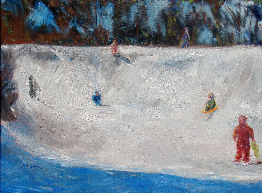 Snow Day Downhill Sledding Painting by Patrick Mills