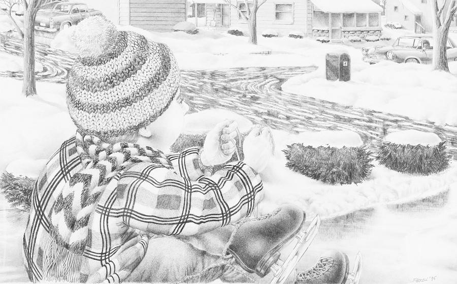 Winter Drawing - Snow Day by Mike Farrell
