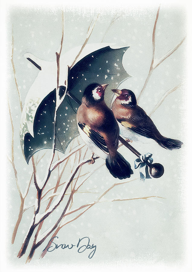Vintage Mixed Media - Snow Day Songbirds - Goldfinch by Amanda Jane