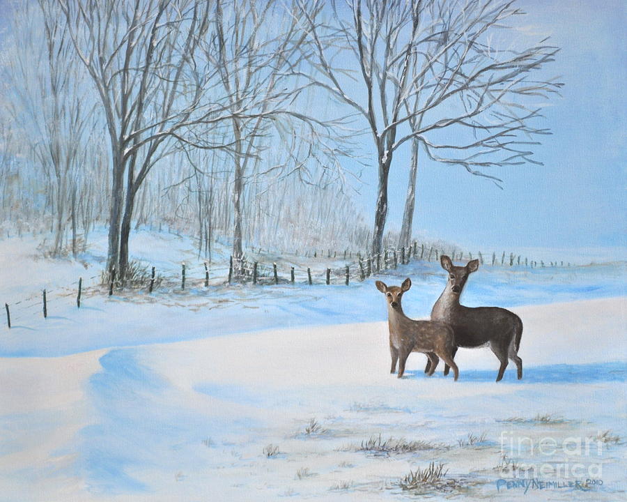 Wildlife Painting - Snow Deer by Penny Neimiller