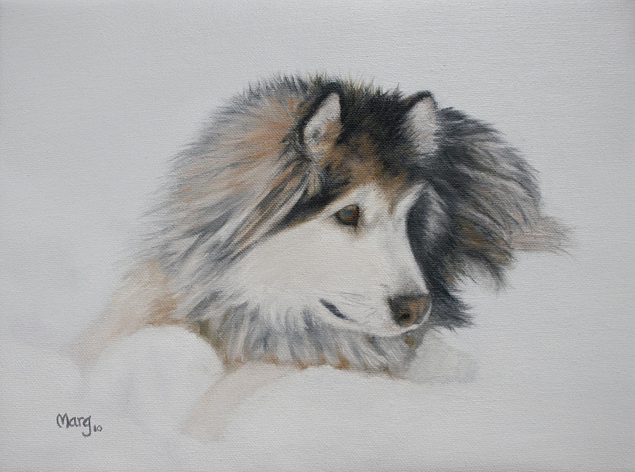 Snow Dog Painting by Marg Wolf