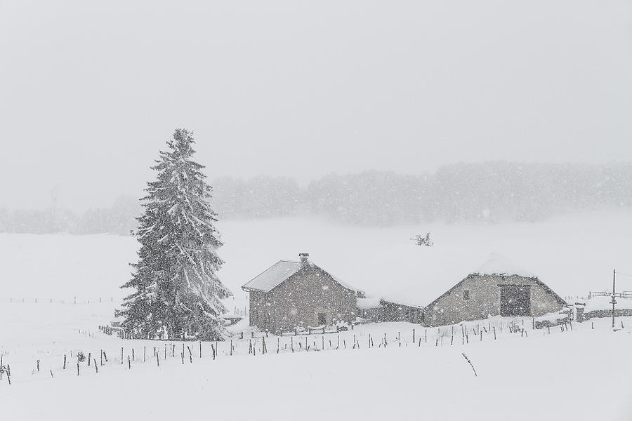 Snow falls on the old farm Photograph by Paul MAURICE