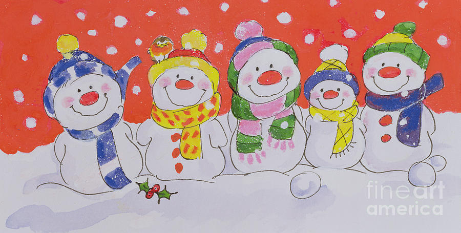 Winter Painting - Snow Family by Diane Matthes Winter Painting - Snow Family by Diane Matthes
