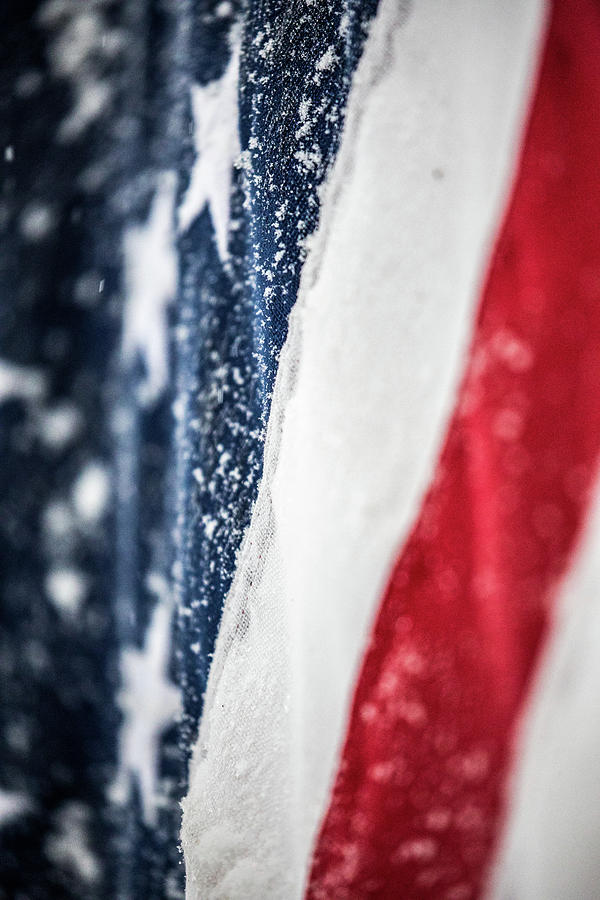 Snow Flakes American Flag Photograph by Donnie Whitaker