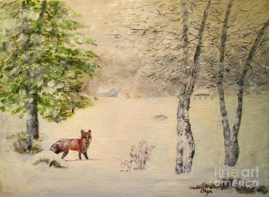 Snow Fox Painting by Olga Silverman