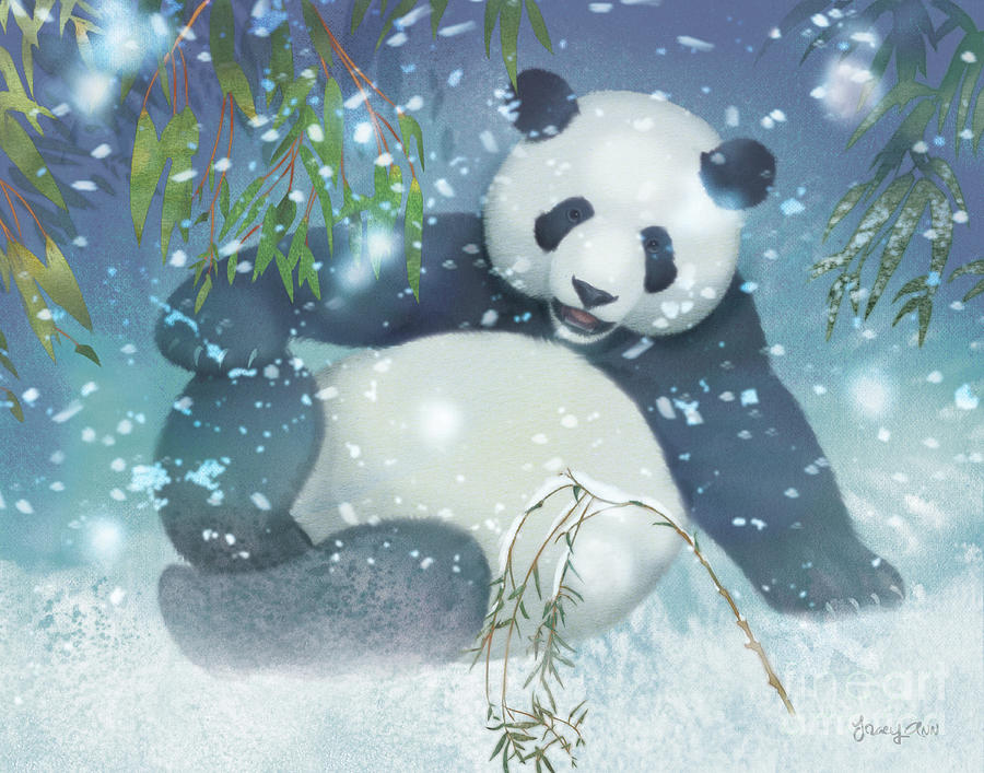 Snow Garden Panda Painting by Tracy Herrmann