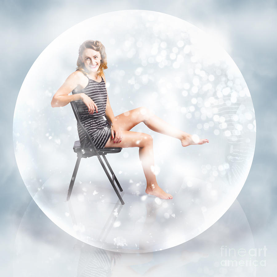 Magic Photograph - Snow globe pin up girl by Jorgo Photography