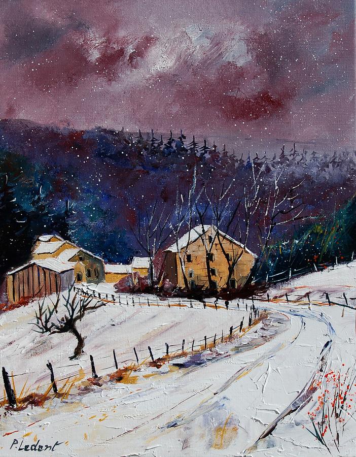 Landscape Painting - Snow In Sechery by Pol Ledent Landscape Painting - Snow In Sechery by Pol Ledent