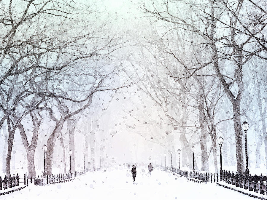 New York Mixed Media - Snow In The City by Susan Maxwell Schmidt New York Mixed Media - Snow In The City by Susan Maxwell Schmidt