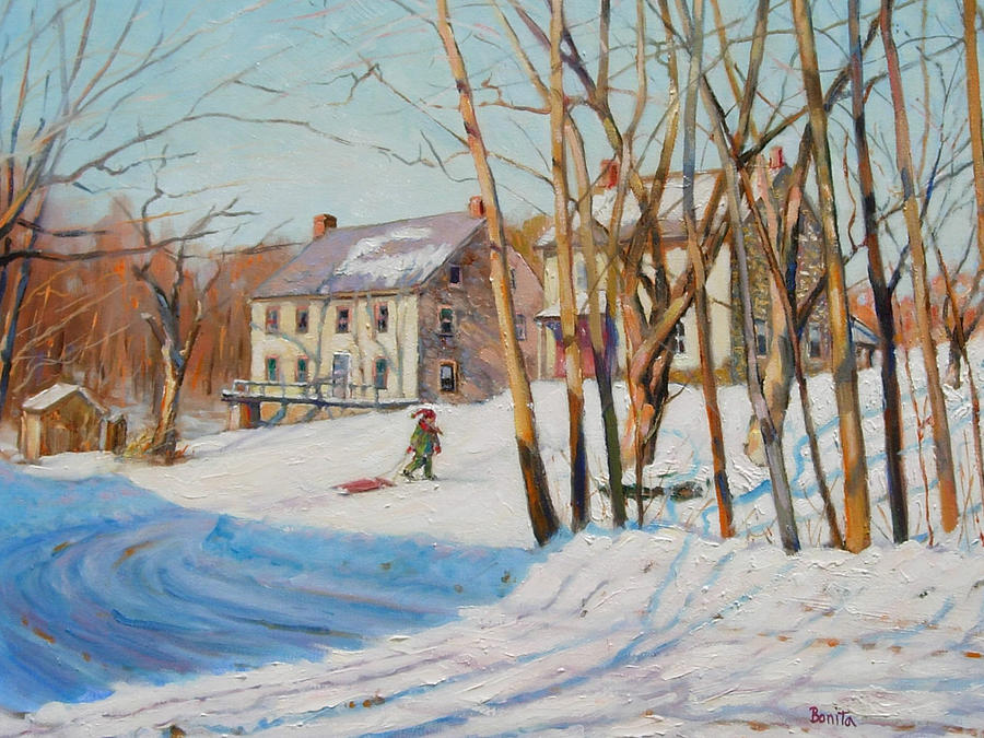 Snow is for Sledding Painting by Bonita Waitl