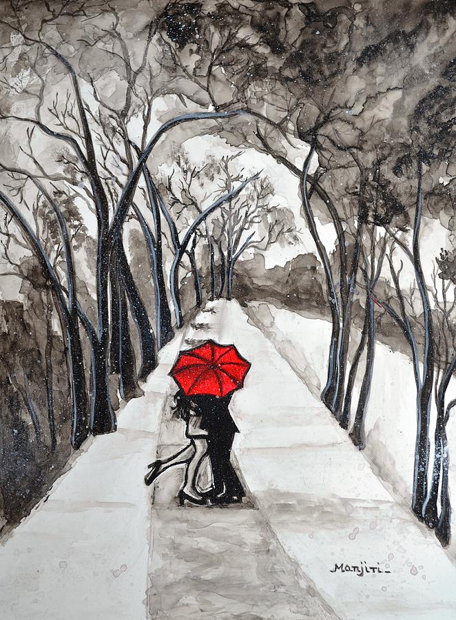 Snow Kiss romantic painting Painting by Manjiri Kanvinde