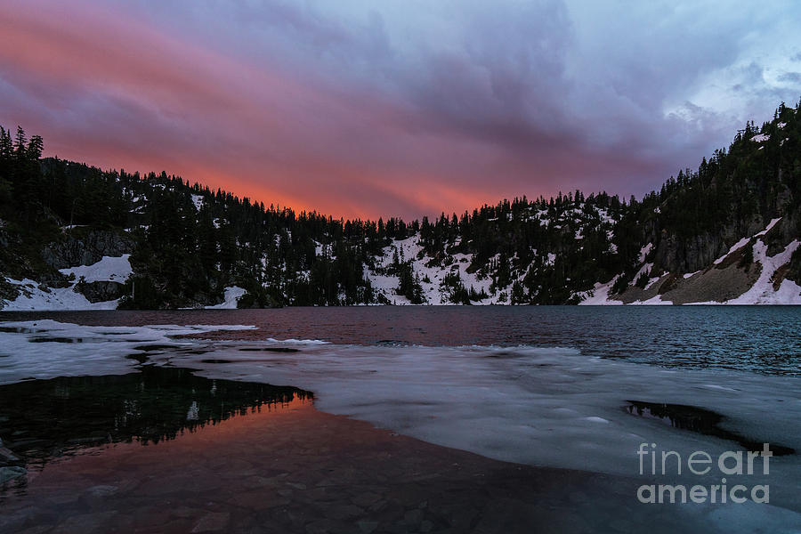 Snow Lake Icy Sunrise Fire Photograph by Mike Reid