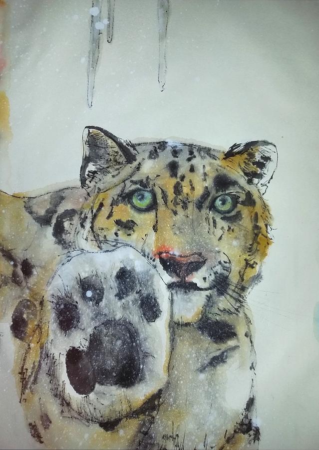 Snow leopard and snow monkey album Painting by Debbi Saccomanno Chan