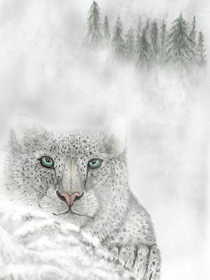 Snow Leopard Digital Art by Darren Cannell