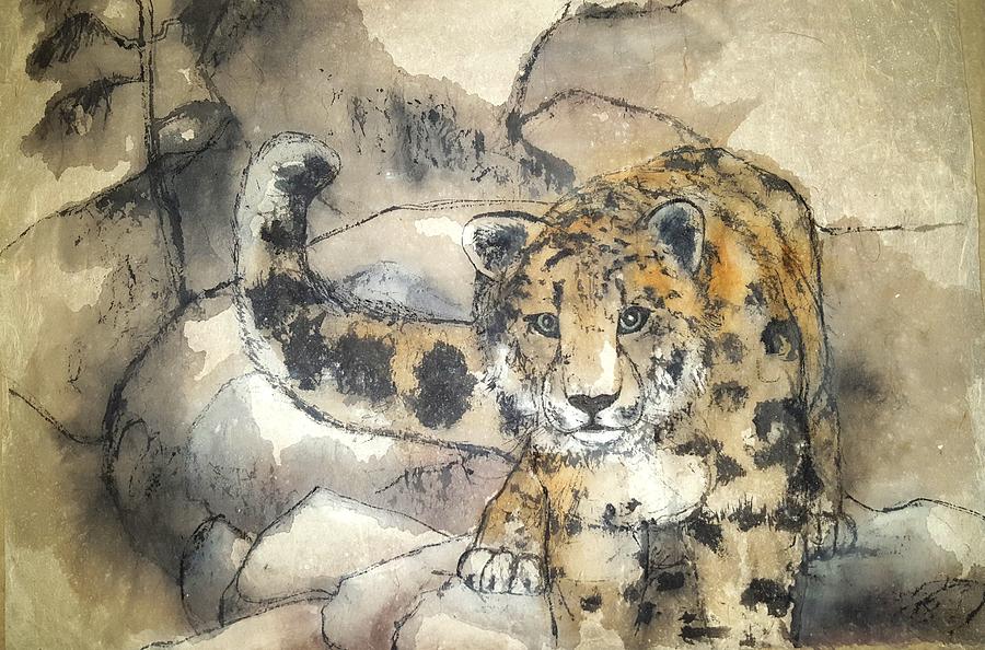 Snow leopard Painting by Debbi Saccomanno Chan