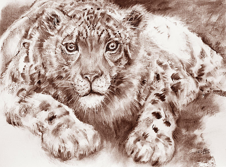 Snow Leopard in Sepia Painting by Arti Chauhan