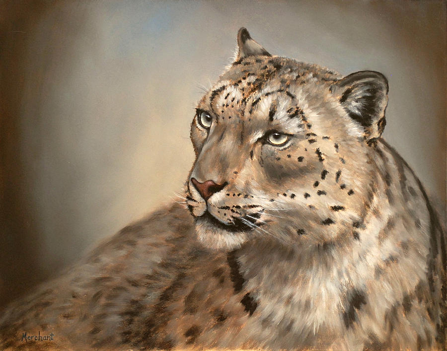 Snow Leopard Painting by Linda Merchant