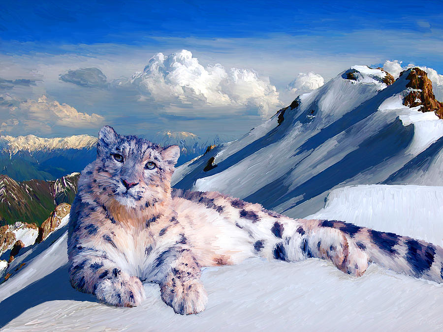 Snow Leopard on the Roof of the World Painting by Allen Lawrence - Pixels