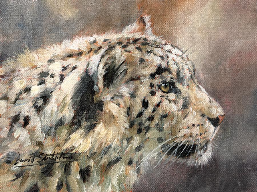 Snow Leopard Study Painting by David Stribbling