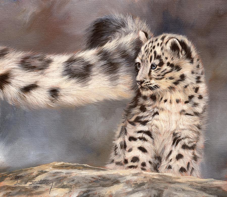 Snow Leopard Tail Painting by David Stribbling