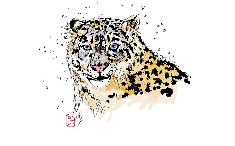 Snow leopard watching Painting by Debbi Saccomanno Chan