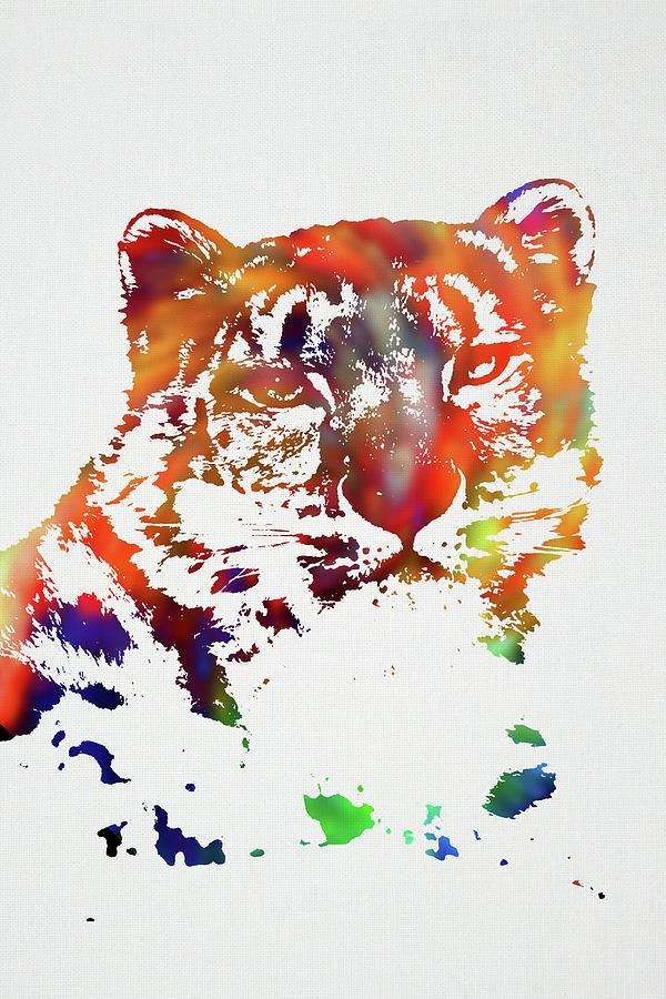 Animal Mixed Media - Snow Leopard Wild Animals of the World Watercolor Series on White Canvas 010 by Design Turnpike