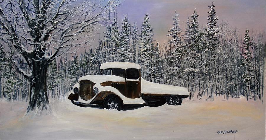 Snow Mobile Painting by Ken Ahlering