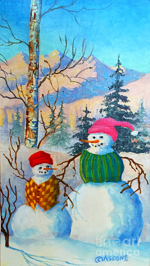 Snow Mom and Son Painting by Teresa Ascone
