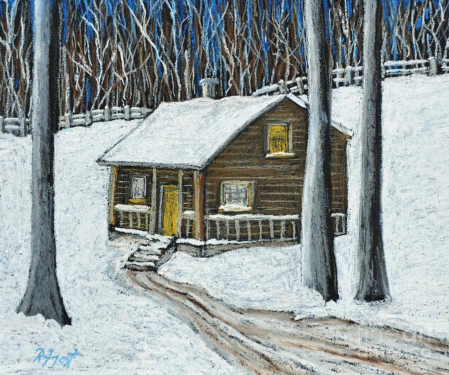 Snow On Cabin Pastel By Reb Frost