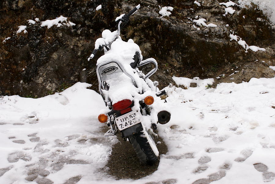 Snow on motor bike Photograph by Padamvir Singh