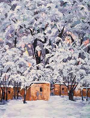 Snow on Santa Fe Painting by Betty Cummings Snow on Santa Fe Painting by Betty Cummings