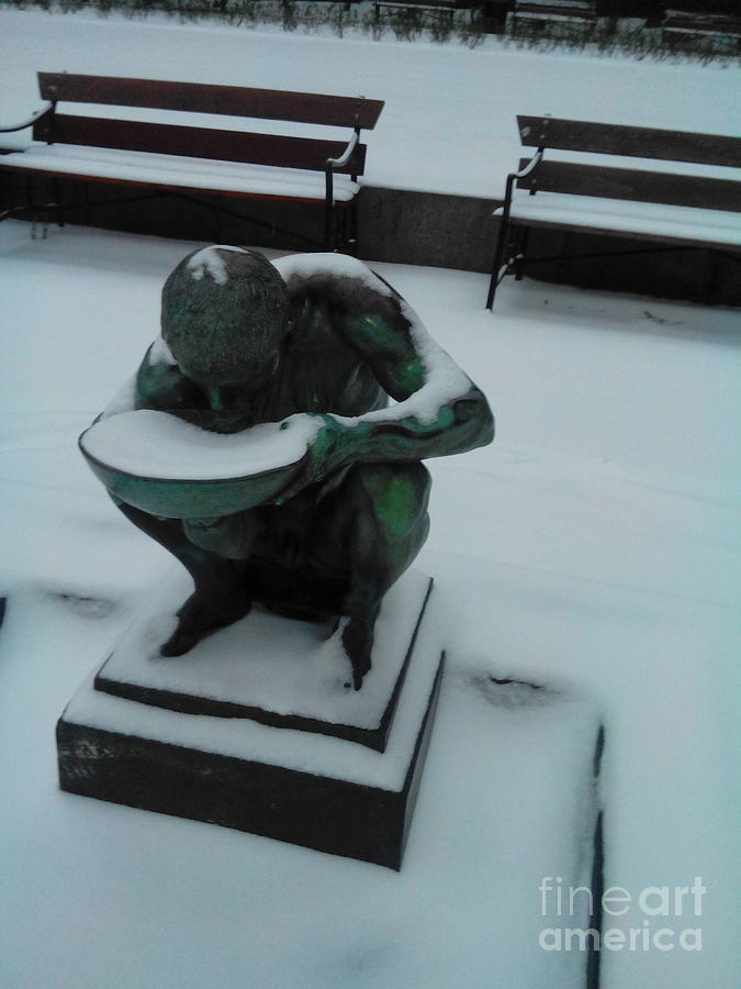 Snow On Sculpture Photograph